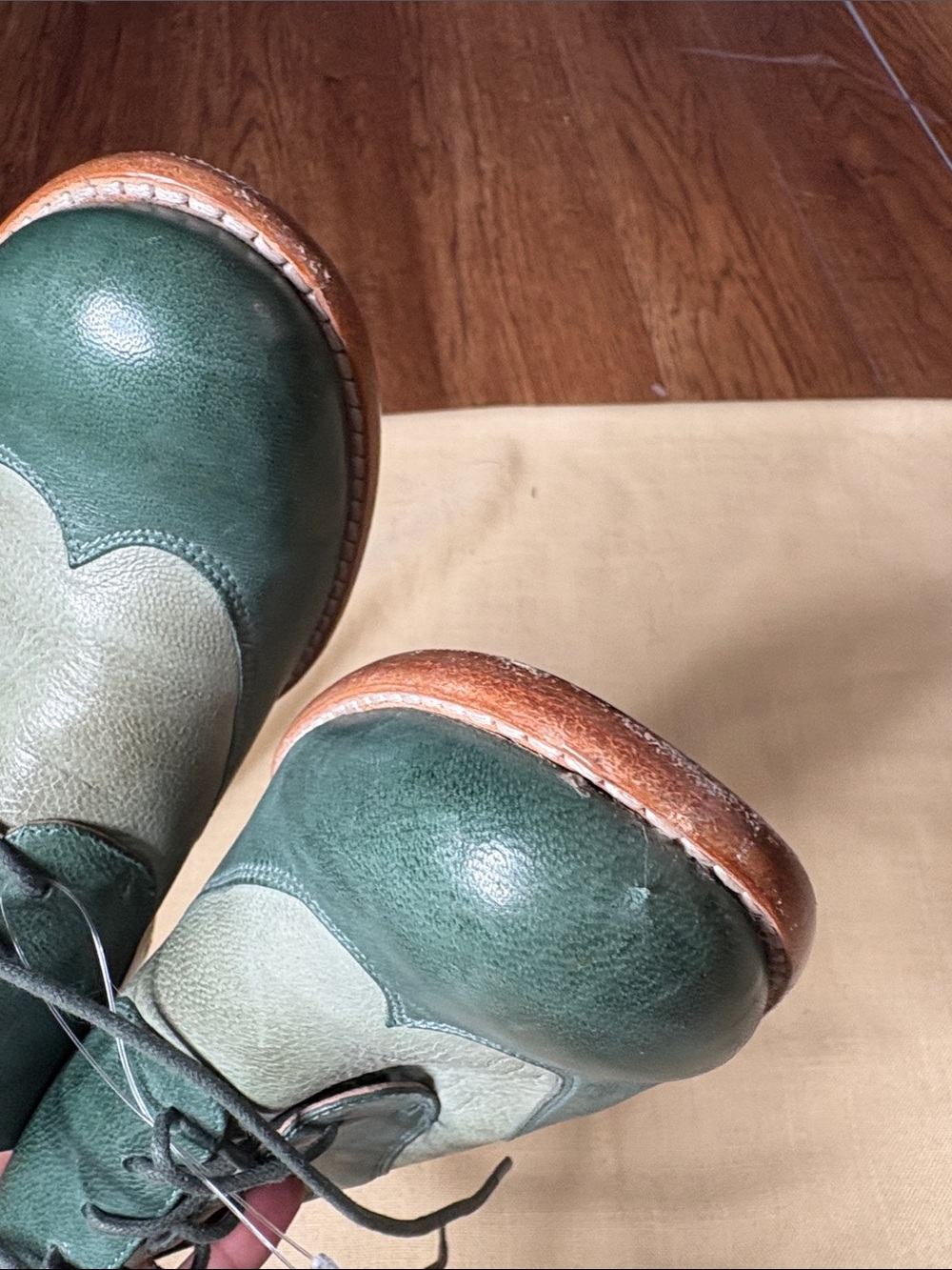 Chocolat Blu Two-Tone Green Wingtip Derby Oxfords - Picture 6 of 8
